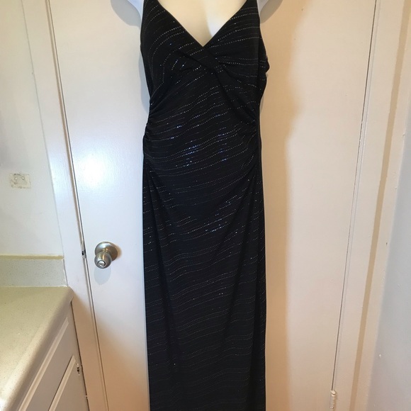 BLACK FORMAL EVENING MAXI DRESS City Triangles body con sparkly spaghett… - Picture 6 of 8